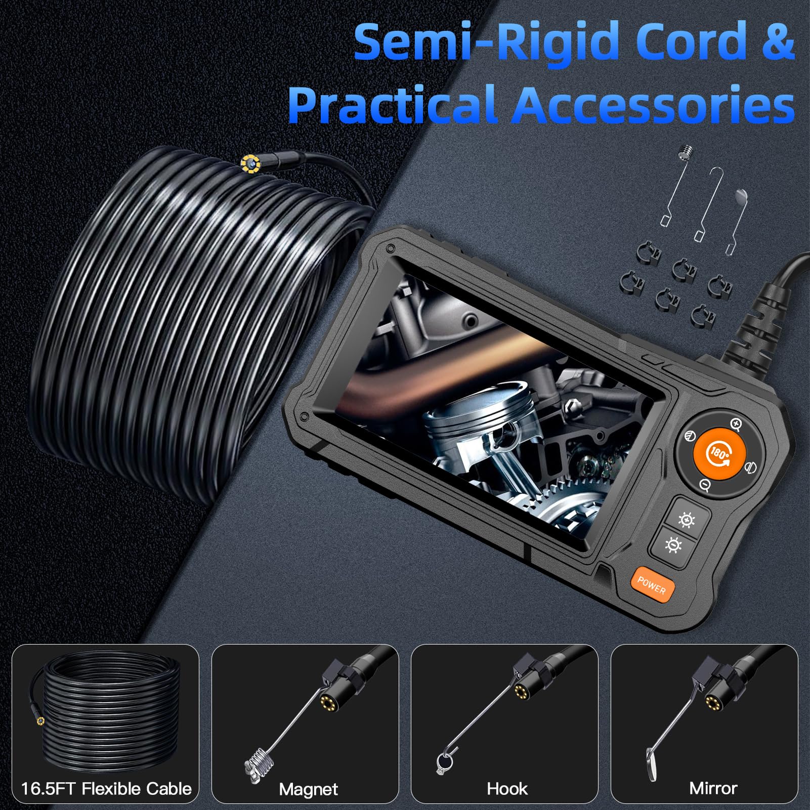 Daxiongmao Endoscope Camera with Light, HD 1080P Borescope Camera with 8 Adjustable LED Lights, IP67 Waterproof Inspection Camera Snake Camera with 16.5ft Semi-Rigid Cord, Cool Gadgets for Men