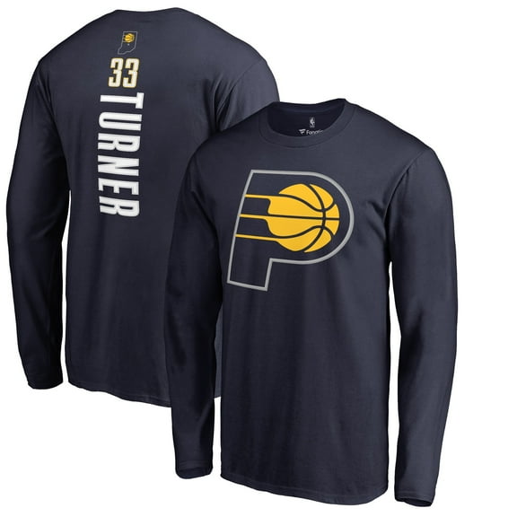 Men's Myles Turner Navy Indiana Pacers Long Sleeve Backer Name and Number T-Shirt
