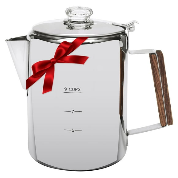 Cafetera para acampar MEREZA para estufa, 2,2 L, 9 tazas, SS