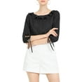thumbnail image 3 of INSPIRE CHIC Women's Ruffled Neck Half Sleeve Sheer Summer Polka Dots Blouse Tops S Black, 3 of 9
