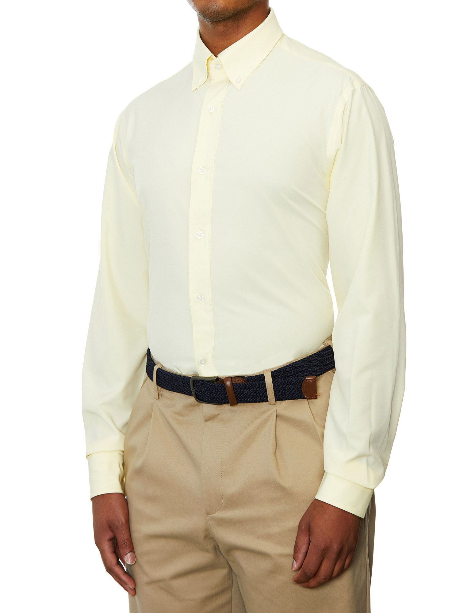 Lands' End Mens Regular-Fit Yellow Solid Dress Shirt