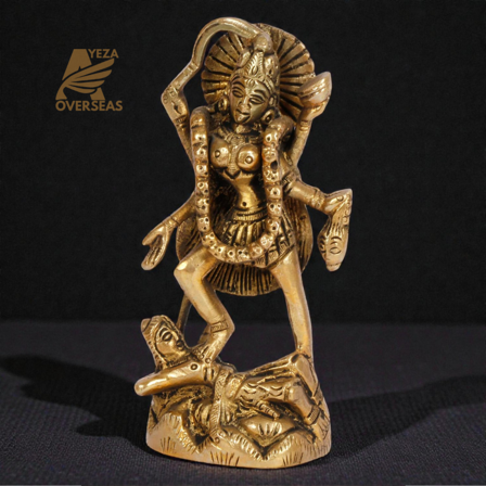 Handcrafted Brass Kali Maa Idol – 11 cm Gold Finish Hindu Goddess Statue for Home & Temple Décor