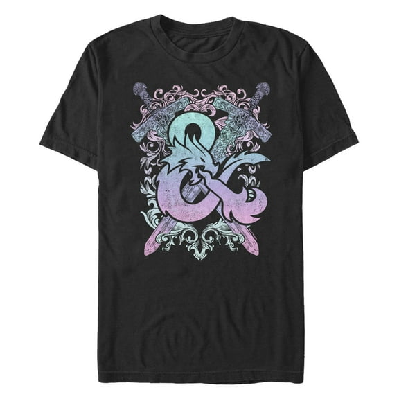 Men's Dungeons & Dragons Pastel Rainbow Sword & Fire Logo Graphic Tee Black Large