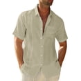 thumbnail image 1 of Designer Spring Summer Men's Casual Cotton Linen Solid Color Short Sleeve Shirts Loose ShirtsXL, 1 of 4