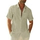thumbnail image 1 of Designer Spring Summer Men's Casual Cotton Linen Solid Color Short Sleeve Shirts Loose Shirts3XL, 1 of 4
