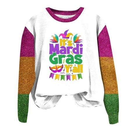 PMUYBHF Mode Décontractée pour Femmes Chandails en Molleton à Manches Longues Col Rond Pull Imprimé Mardi Chandails en Molleton Sans Capuche Top 5861 L