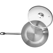 Stainless Steel Tri-Ply Capsulated Bottom 12 Inch Stir Fry Pan with Glass Lid, Induction Ready, Oven and Dishwasher Safe