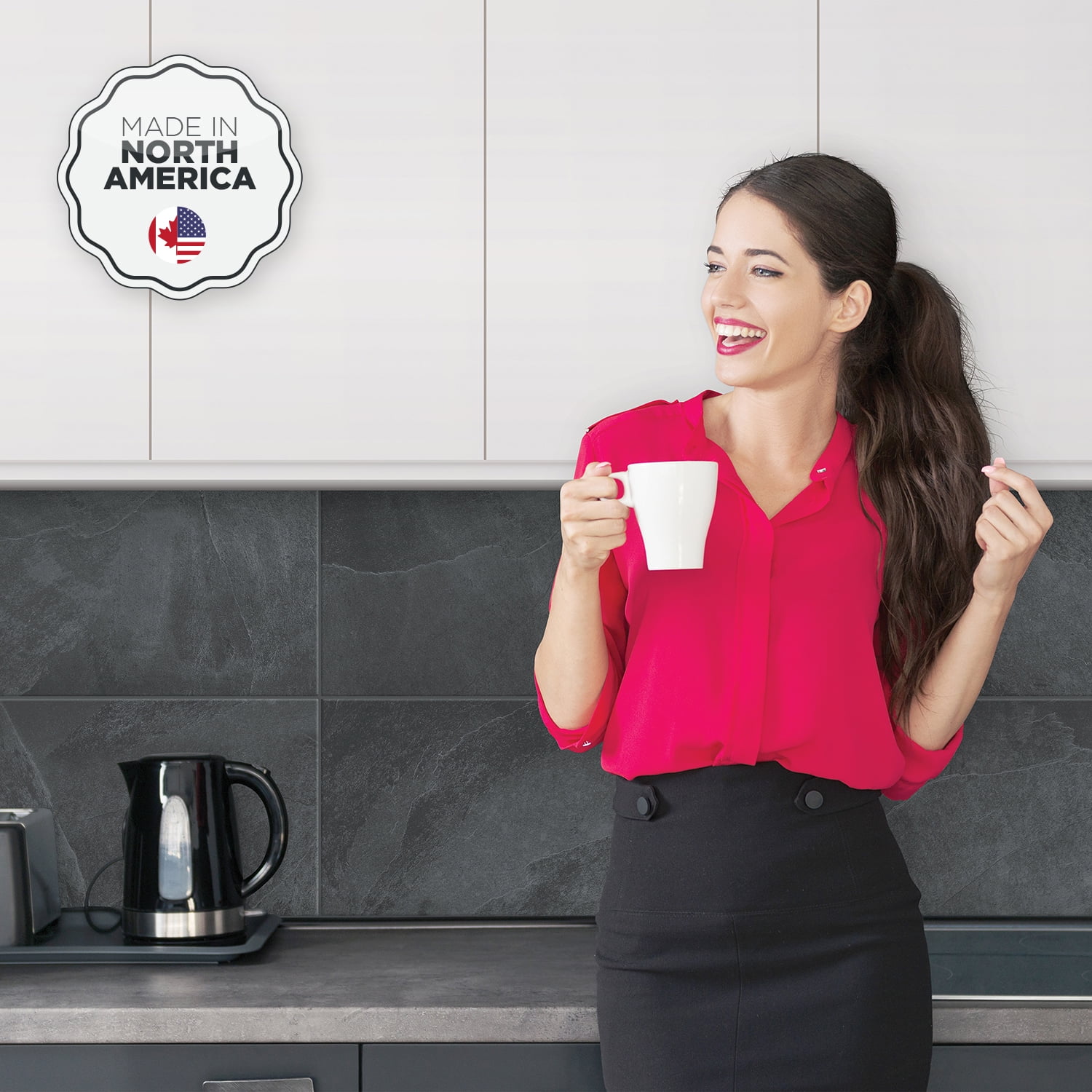 Smart Tiles - 3D Adhesive Peel and Stick Backsplash Tile, Black & Gray - 1-Pack 22.56" x 11.58"