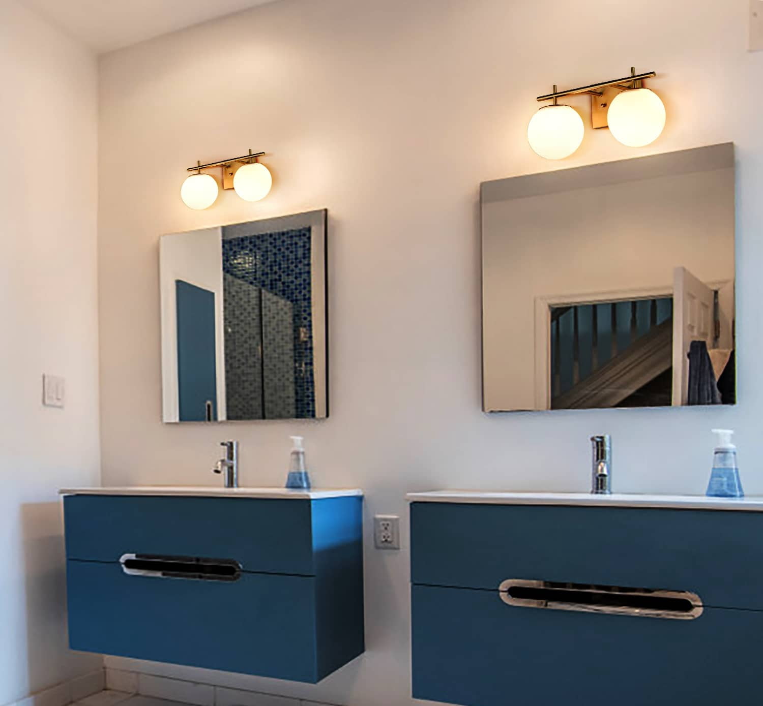 Gold Vanity Light Modern Bathroom Light Fixture Over Mirror with White Globe