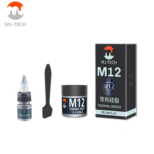 Pâte Thermique Haute Performance M12, Composé de Transfert Thermique Efficace pour Applications, Idéal pour Ordinateur Portable, Jeux, Refroidissement GPU/CPU, 30 g et Nettoyant, 12,4 W