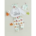 thumbnail image 2 of 3Pcs Newborn Baby Boy Halloween Outfit Cutest Pumpkin Long Sleeve Romper Bodysuit Tops Jogger Pants Set with Hat, 2 of 8