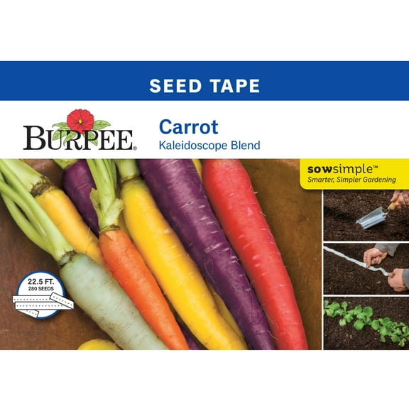 Burpee 700 mg Kaleidoscope Blend Carrot Seed Tape, Annual Vegetable Carrot Seed, Full Sun