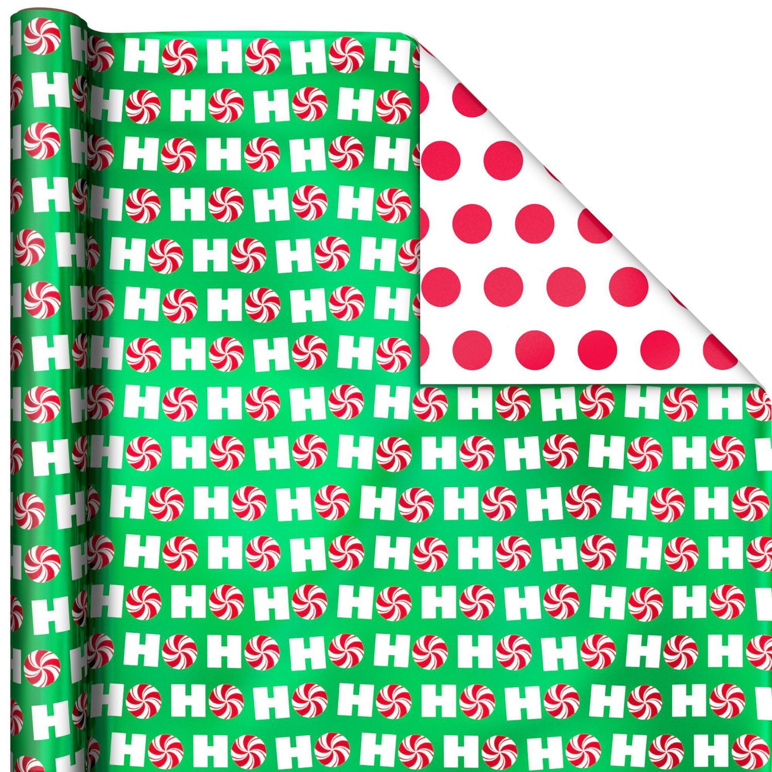 Hallmark Reversible Christmas Wrap Paper (Holiday Fun with Santa, Merry Messages, Peppermint, Dots, Snowmen, Stripes)