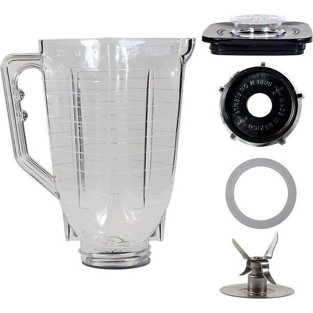 5 Cup Break Resistant Plastic Square Complete Blender Jar Fits Oster, Complete jar assembly fits