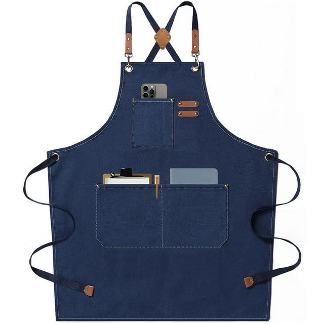 Dsscvnef Chef Aprons for Men Women With Large Pockets Canvas Back Heavy Duty Adjustable Work Apron