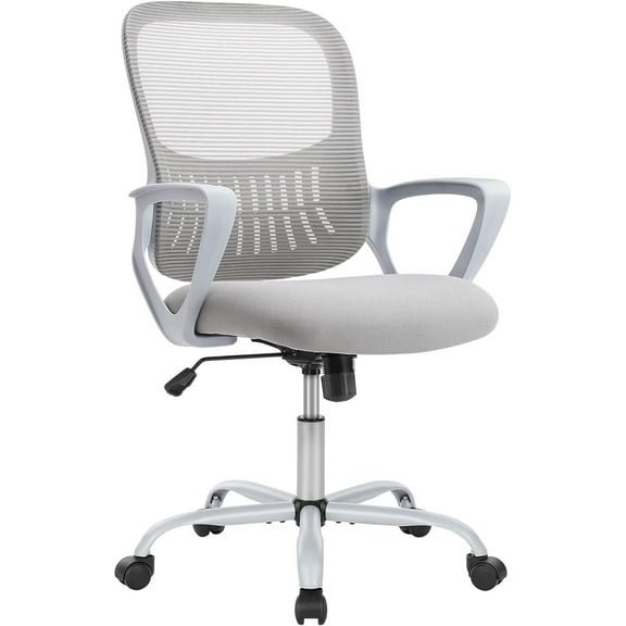 Ergonomic Mid-Back Mesh Office Chair with Lumbar Support, Swivel Rolling Desk Chair with Armrests and Wheels for Home and Study Use, Gray