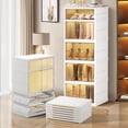 thumbnail image 1 of - Foldable Shoe Rack Organizer for Closet Pairs Collapsible Plastic Shoe Shelf Large Shoes Cabinet with Door Clear Stackable Storage Box Easy Assembly, 1 of 7