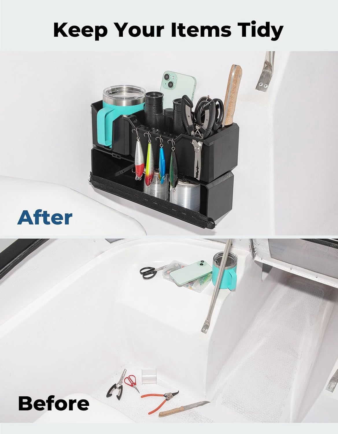 Upgraded Boat Cup Holder Marine Caddy Organizer w/ Flexible Groove Universal Fishing Accessories Fit for Bass Boat Kayak Pontoon Jon Boat