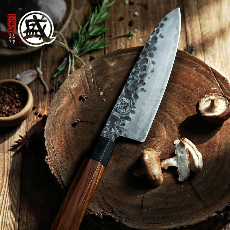  MITSUMOTO SAKARI 8 inch Japanese Kiritsuke Chef Knife, Hand  Forged Japanese Sushi Knife, AUS-10 Premium Damascus Steel Kitchen Cooking  Knife (Shadowwood Pomegranate Handle & Gift Box): Home & Kitchen