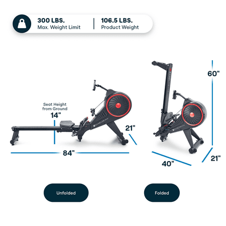 Echelon Bluetooth Rowing Machine, Foldable Design, 32 Levels, Total Body Cardio Workout