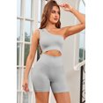 thumbnail image 4 of Women's Gray Single Split Shoulder Ribbed Cropped Sports Top, 4 of 5