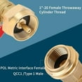 thumbnail image 2 of 20lb to 1lb Propane Tank Adapter with Valve for 1lb / 16.4oz Disposable Throwaway Cylinder, Convert CGA600 to QCC1 Male Thread/POL Female Thread, Hook Up Small Propane Tanks When 20lb Ran Out, 2 of 6