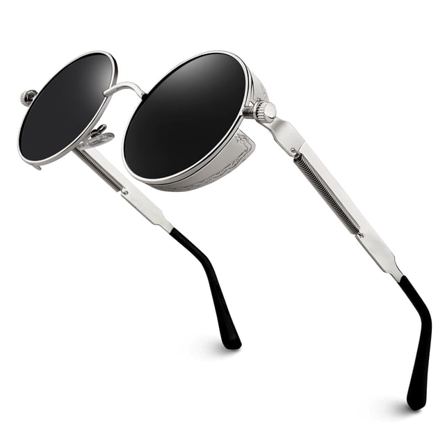 GQUEEN Gafas de Sol Retro Redondas Steampunk Polarizadas UV400