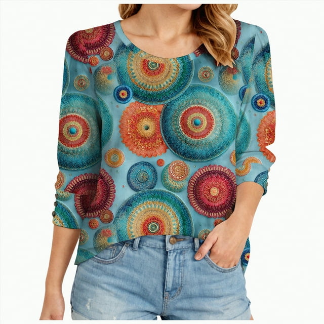 3/4 Length Sleeve Womens Tops Casual Crew Neck Shirts Soft Basic Tees Business Work Blouses