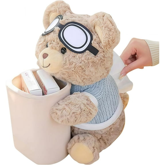 Cute Bear 2-in-1 Car Organizer: Plush Tissue Box Holder & Trash Can with Storage | Adorable Car Accessory for SUV & Car