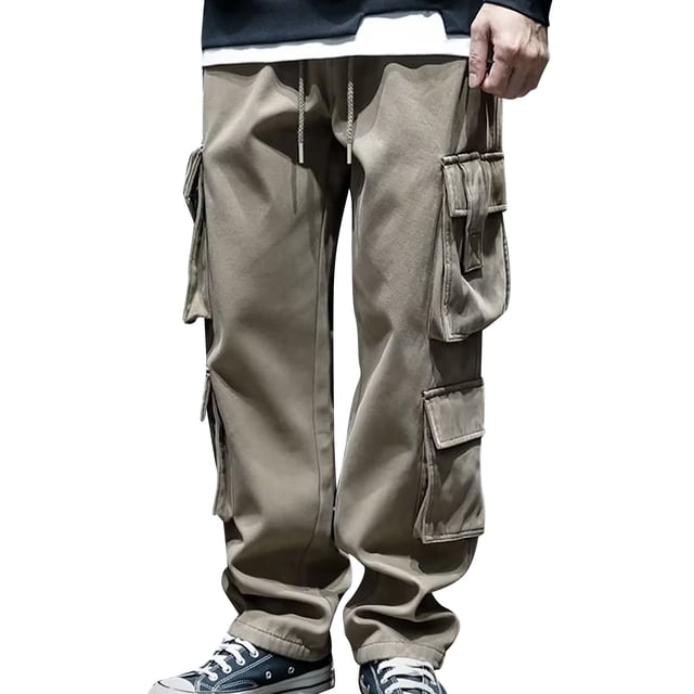 Men's Casual Cargo Pants Elastic Waist Drawstring Multi-Pocket Solid Color Streetwear - Durable Material, Perfect for Camping & Hiking