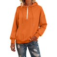 thumbnail image 2 of Women's Quarter Zip Hoodie, Soft Pullover Sweatshirt with Adjustable Hood, Long Sleeve Casual Streetwear for Everyday, Solid Color Comfortable Hooded Top for Women, Trendy Zip Up Design Orange, 2 of 7