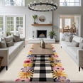 thumbnail image 4 of Area Rug 60×96in, Rustic Pastoral Colorful Flower Floor Carpet Living Room Rug, Black White Checkered Linen Non-Slip Welcome Mat Indoor Rugs for Bedroom Dining Room, 4 of 9