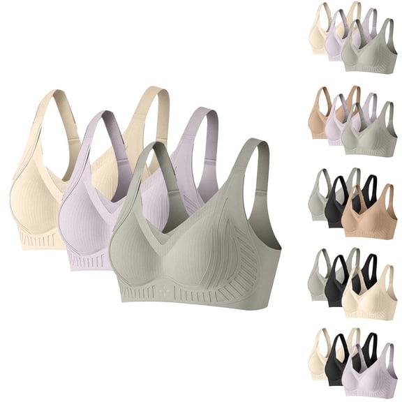 Agkizg Solid Color Push Up Seamless Bra Side Support Lift Fashion Breathable Everyday Wear Bralette,3-Pack (Women's or Women's Plus)