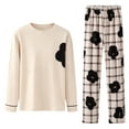 thumbnail image 2 of MVRLSH Pajamas For Women Set Printed Fleece Soft Warm Long Sleeve V-Neck Top Plaid Pants With Pockets Pajama Set Loungewear Yellow M-5Xl, 2 of 3