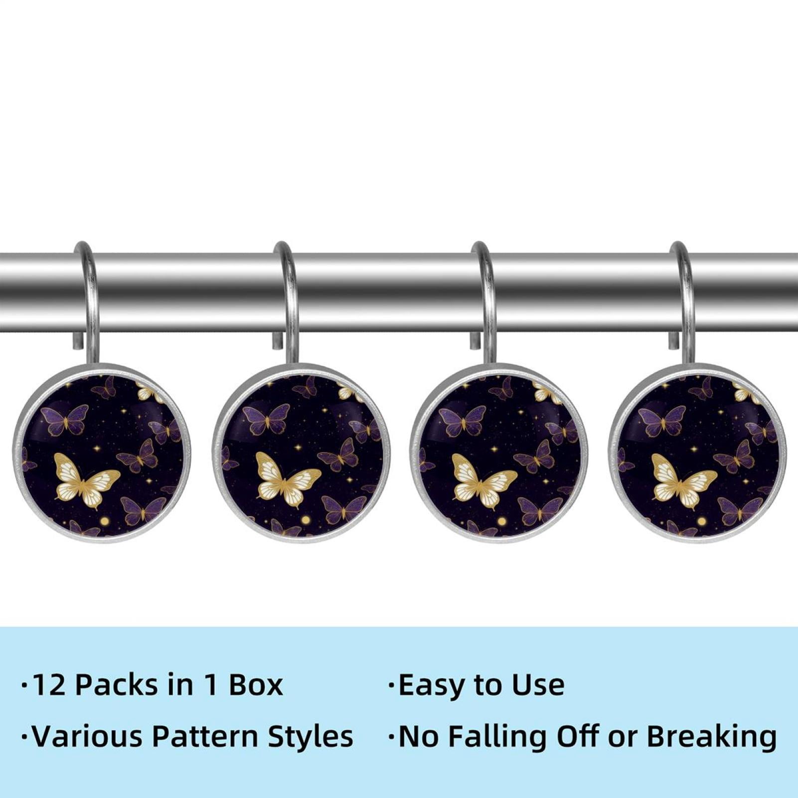 HemaKayy 12 Pcs Shower Curtain Hooks Bathroom Decorative Accessories Starry Sky Shining Butterfly