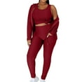 thumbnail image 2 of safuny Women's Three Piece Outfit Plus Size Suit for Girlfriend Wife Daughter Dressy Long Sleeve Comfy Casual Hooded Neck Solid Color Wine L, 2 of 9