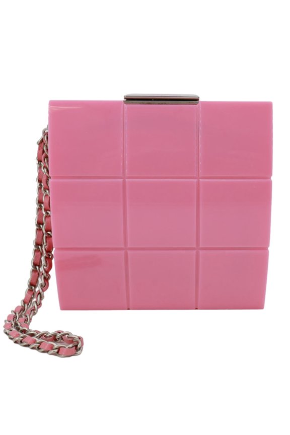 Pre-Owned Chanel Minaudiere Choco Bar Leather Clutch Pink