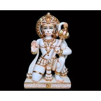 White Hanuman Statue Idol Moorti Sculpture, 15 Inch White Cultured Marble Hanuman Statue Idols, Bajrangbali Statue Idol Moorti, Hindu Hanuman Temple Size 38x23x12.5 cm