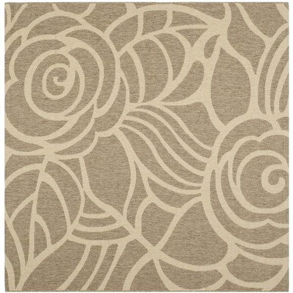 SAFAVIEH Courtyard Chester Floral Indoor/Outdoor Area Rug, 6'7" x 6'7" Square, Coffee/Sand