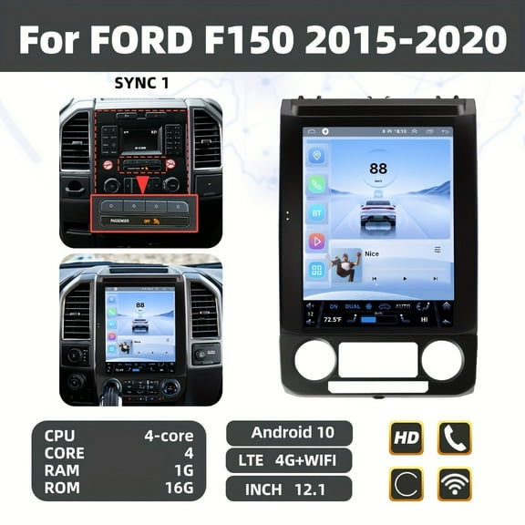 8 core Android 10 Car Radio For Ford F150 2015 2016 2017 2018 2019 2020 12.1 Inch Vertical Style Full Touch Screen Car GPS Navigation DVD Multimedia Player HD Headunit Mainframe car player