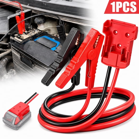 Deally Jumper Cables with Alligator Clips Compatible with Milwaukee M18 18V Battery, 6ft 8AWG Silicone Wire Jumper Starter Clamps, Automotive Booster Cable for Jump Starting Car Using Tool Battery