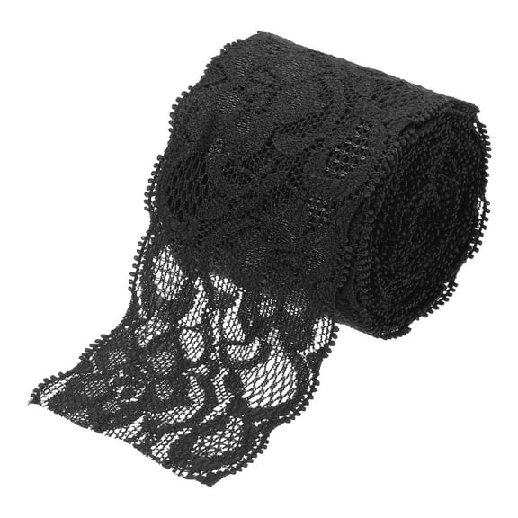 Uxcell Lace Trim 5 Yards 2 inch Flower Elastic Lace Ribbons for Craft Gift Package Decoration Wedding Headbands Black