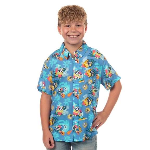Minions Hawaiian Shirt Boys' Beach Theme Button Up Woven Top