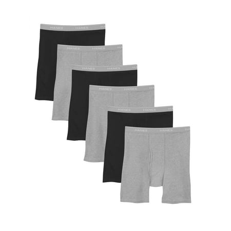 Hanes Mens Value Pack Black/Grey Boxer Briefs, 6 Pack
