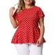 thumbnail image 1 of Camisas de lunares de verano de manga corta con dobladillo peplum para mujeres de tallas grandes Agnes Orinda 2X Rojo, 1 of 6