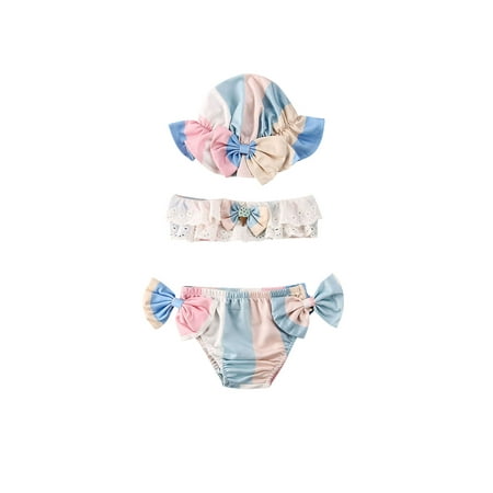 

Kids Baby Girls Cute Swimsuits Set Bikinis Sun Hat 3Pcs Ruffle Swimwear Bikini Tankini Sunsuit