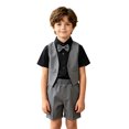 thumbnail image 4 of Ulitacool Outfits For Boy Summer O Neck Cartoon Pattern Short Sleeve Tops Shorts Retro Toddler Playsuit 12-24 Months Black, 4 of 5