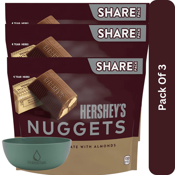Hershey's Nuggets Milk Chocolate with Almonds Share Pack 10.1 oz Candy,  With Olive Green Bowl By ValueNest
