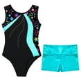 thumbnail image 3 of YONGHS Kids Girls 2 Pieces Gymnastics Dance Outfits Sleeveless Ballet Leotard with Shorts Sets Lake Green 8, 3 of 6
