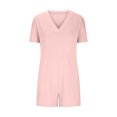 thumbnail image 5 of BUIgtTklOP Women's Solid Oversized Casual Rompers Summer Outfits Workout Hot Short Tee Rompers V Neck Loose Short Sleeve Jumpsuit With Pocket, 5 of 6